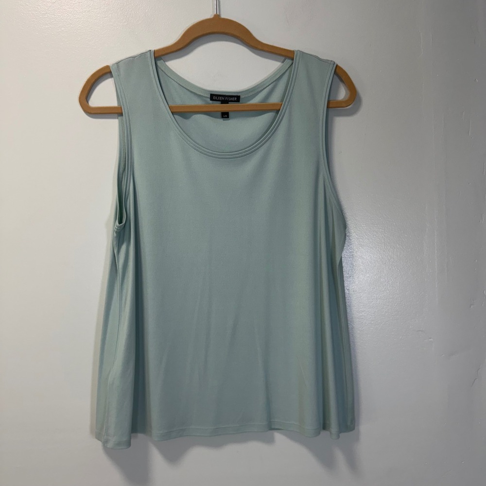 Eileen Fisher Women L Silk Tank Top Scoop Neck Sleeveless Sage Green Lightweight